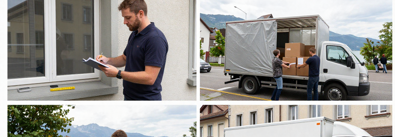 Trois étapes organisation déménagement Neuchâtel : visite appartement, chargement camion, installation nouveau logement