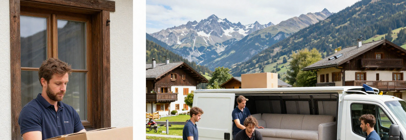 Trois Formules Demenagement Valais Montagne Trois niveaux service déménagement Valais : autonome, assisté, complet avec équipe professionnelle en contexte alpin