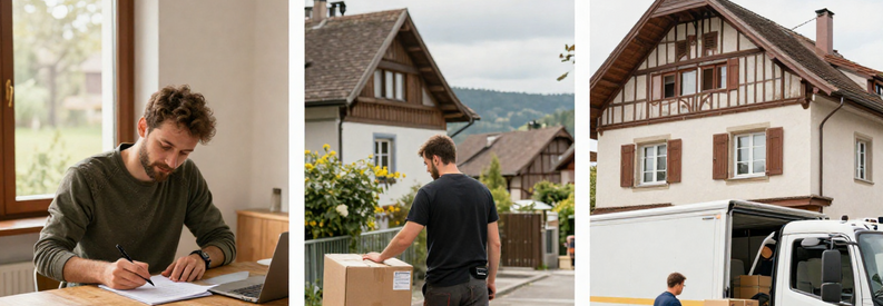 Etapes Obtenir Offres Demenagement Appenzell Trois étapes pour recevoir des offres de déménageurs à Appenzell : formulaire, transmission, chargement camion