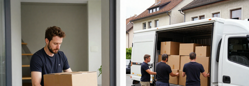 Comparaison : client gérant emballage seul versus équipe professionnelle chargeant le mobilier dans camion à Fribourg