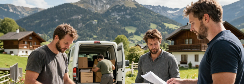 Tarifs Demenagement Appenzell Volume Distance Trois étapes illustrant les facteurs de coût d'un déménagement à Appenzell : volume, chargement et estimation