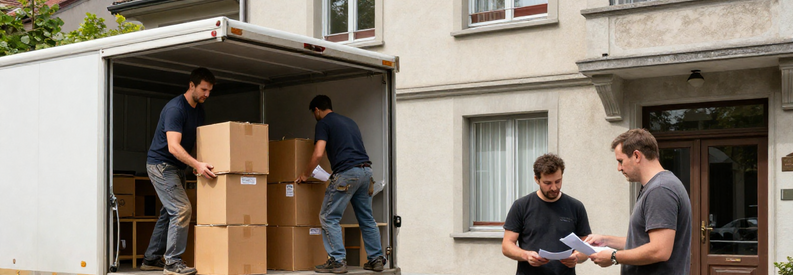 Trois étapes d'un déménagement à Dietikon : chargement camion, démontage meuble et consultation bordereau déménageur