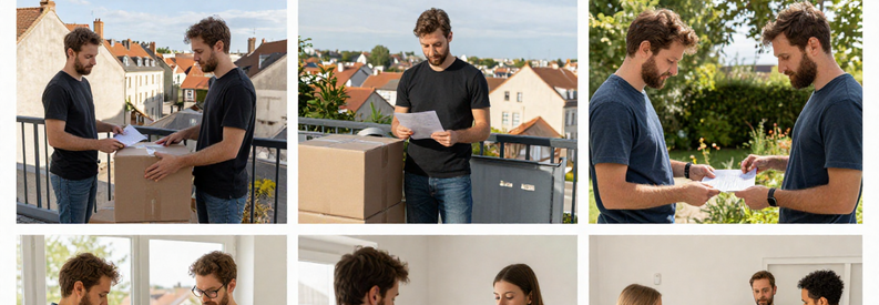 Trois déménageurs présentant des estimations tarifaires adaptées selon le type de logement et la complexité du déménagement à Fribourg.