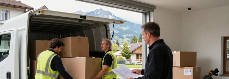 Tarifs Demenagement Sarnen Obwald Estimation Trois étapes illustrant les tarifs d'un déménagement à Sarnen selon volume, distance et accessibilité du logement